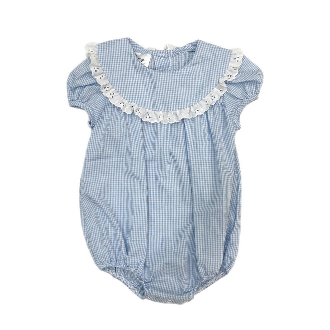 Baby Blessings Lt. Blue Gingham Yoke Bubble