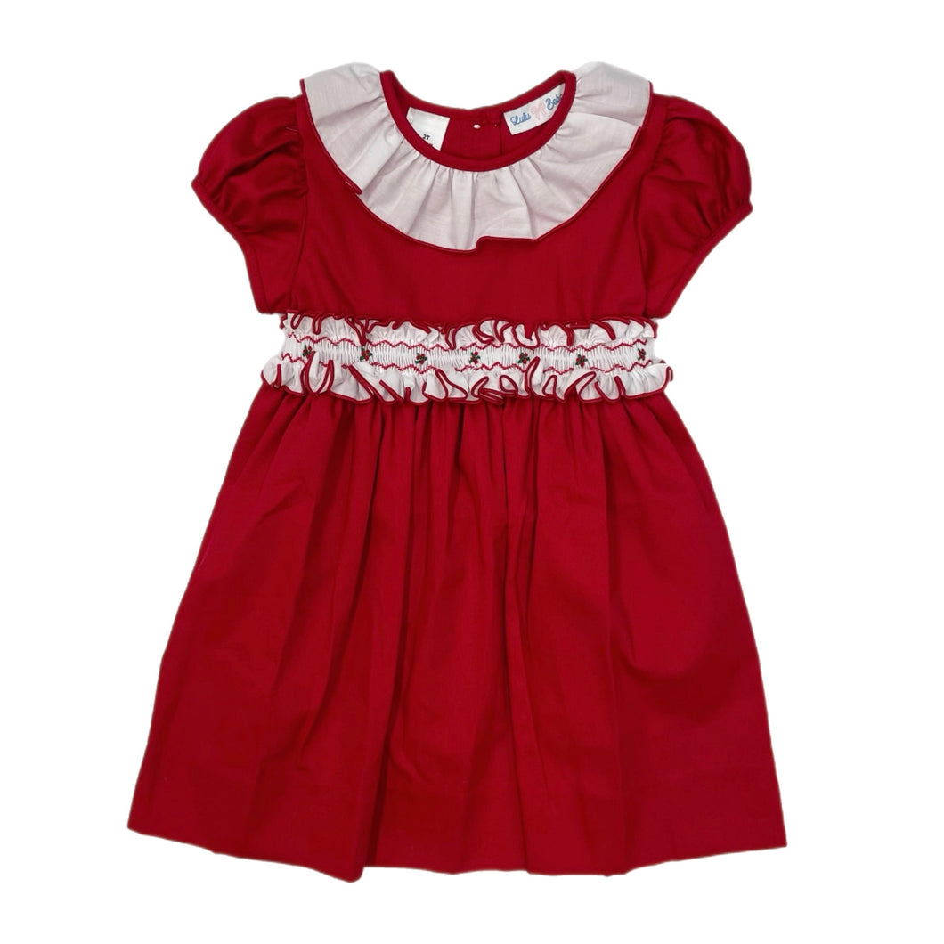 Lulu Bebe Karla Red Smocked Ruffle Sash Dress
