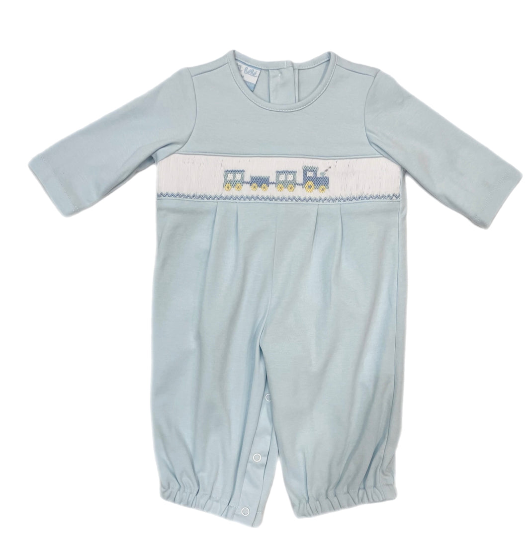 Petit Bebe Train Smocked Knit L/S Romper