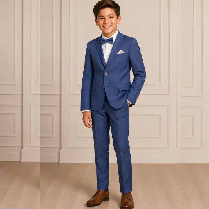 Boys Dusty Blue 2-Piece Pinstripe Suit with Pocket