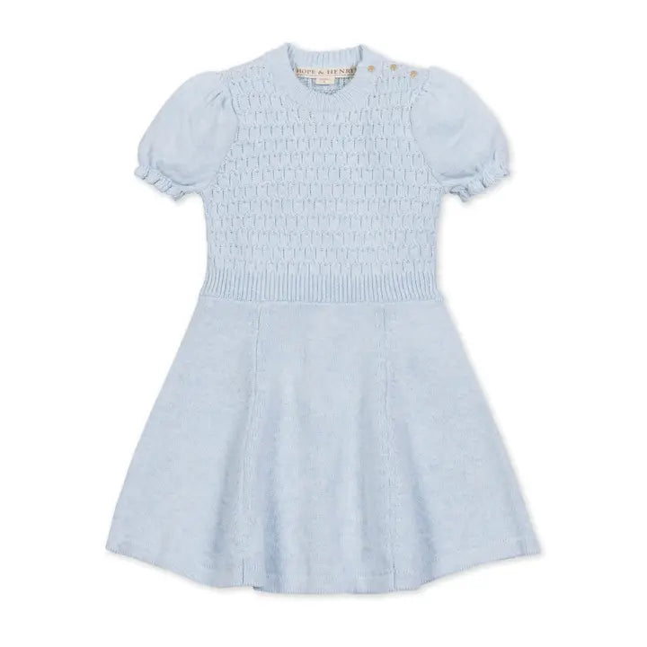 H&H Blue Sweater Knit Dress with Puff Sleeves