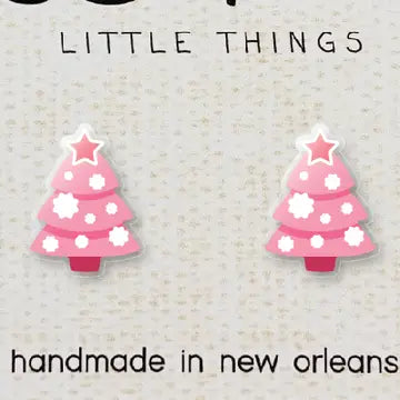 Pink Christmas Tree Earrings