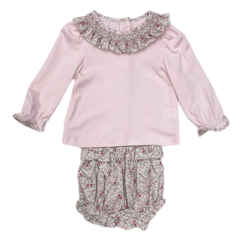 Petit Bebe Rose Pink Floral Print L/S Bloomer Set