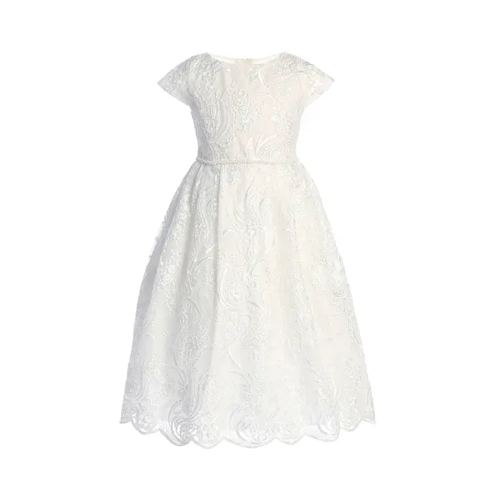 Sweet Kids Sequin Detail Floral Lace w/ Petite Waist Dress