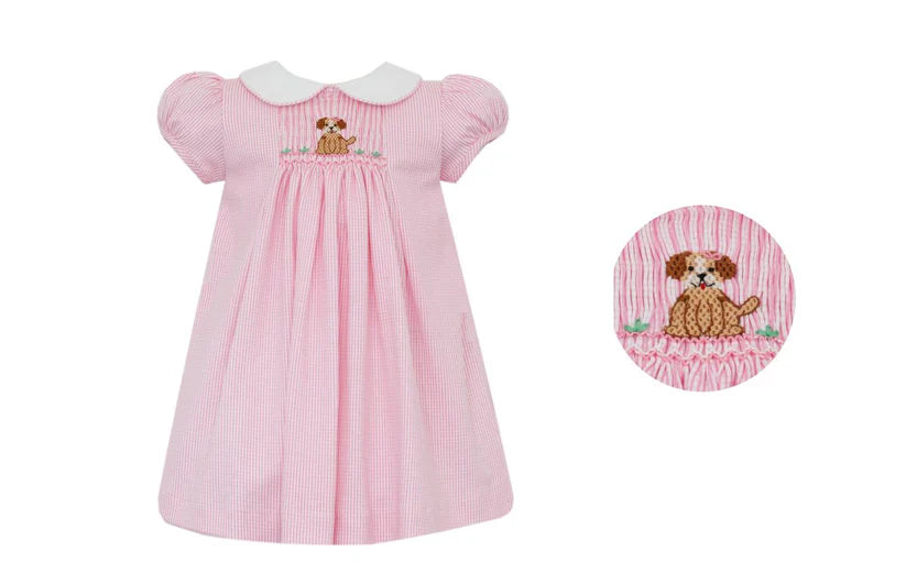 Petit Bebe Puppy Smocked Float Dress-Pk. Check