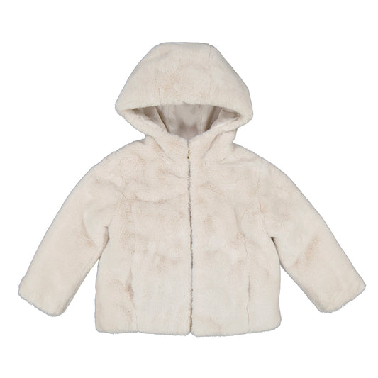 Mayoral Oatmeal Fur Hooded Zipper Coat