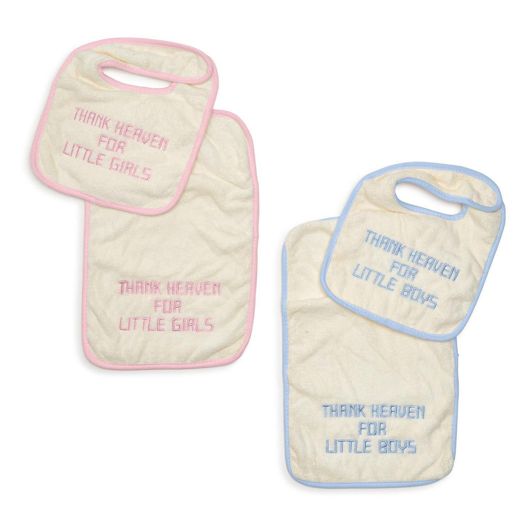 Thank Heaven Embroidered Bib and Burp Set