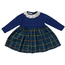Mi Lucero Ruffle Collar Navy Plaid Dress