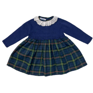 Mi Lucero Ruffle Collar Navy Plaid Dress