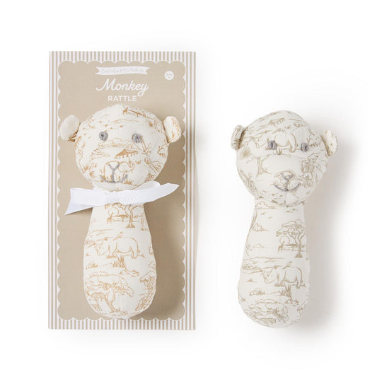 Two's Co. Monkey Toile Rattle