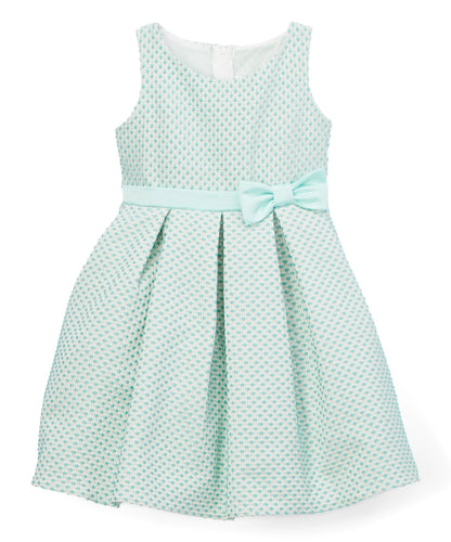 Sweet Kids Polka Dot Pleated Jacquard Dress-Seafoam