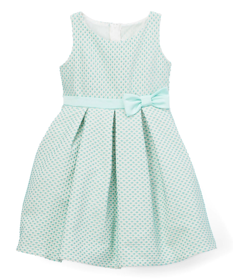 Sweet Kids Polka Dot Pleated Jacquard Dress-Seafoam