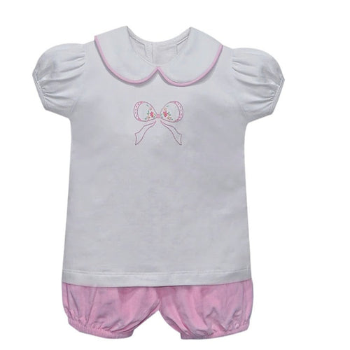 Baby Sen White/Pink Aubrey Bow Bloomer Set