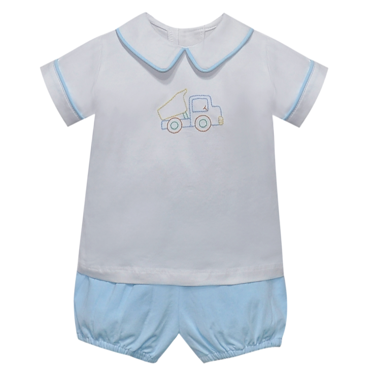 Baby Sen White/Blue Aubrey Truck Bloomer Set