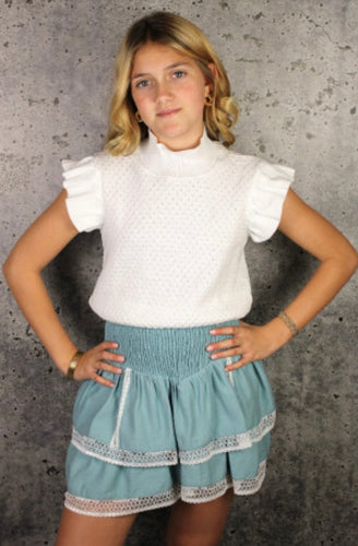 If So Blue Lace Trim Ruffle Skirt