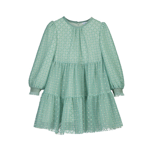 Mayoral Diamond Printed Tulle Dress-Jade