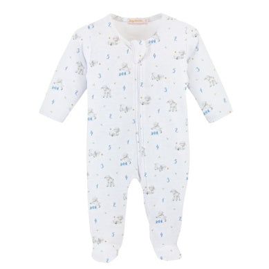 BCC Counting Baby Sheep Blue Printed Zipper Footie