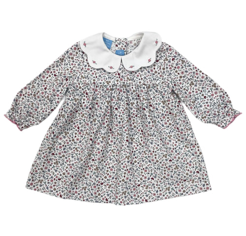 Anavini Pink Floral Print L/S Float w/ White Scalloped Collar