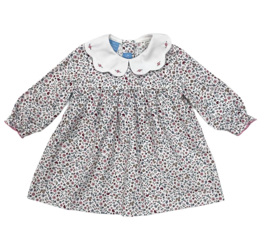 Anavini Pink Floral Print L/S Float w/ White Scalloped Collar
