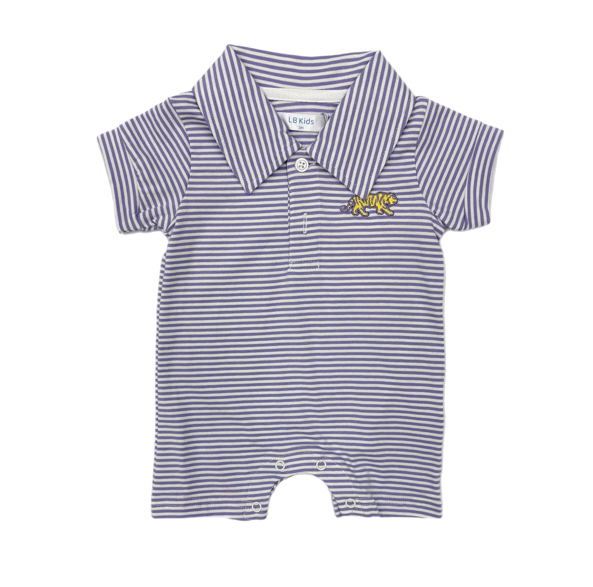 Lulu Bebe Lavender Striped Tiger Polo Romper
