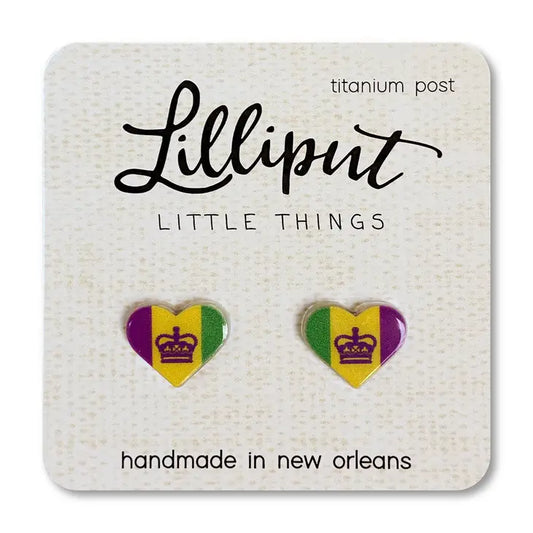 Lilliput Mardi Gras Crown Heart Earrings