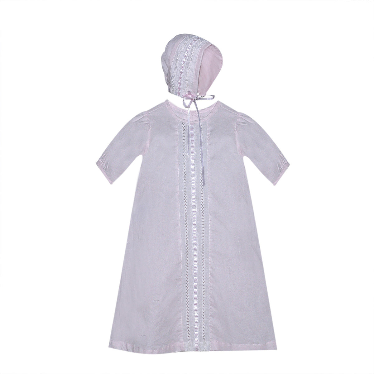 Baby Sen Rory Lace Insertion Daygown & Hat-Pink