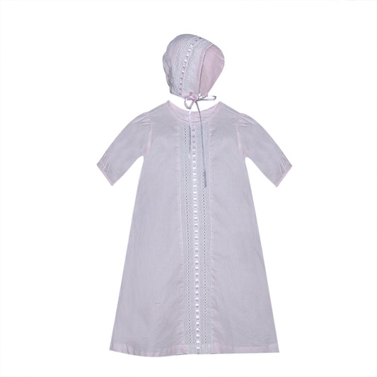 Baby Sen Rory Lace Insertion Daygown & Hat-Pink
