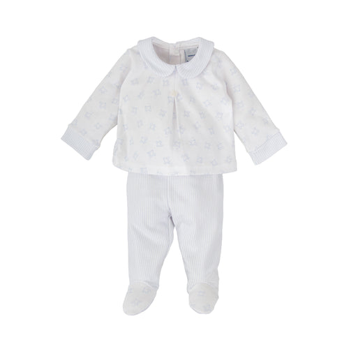 Babidu Bird Print 2 pc. Set w/ Footie-Blue