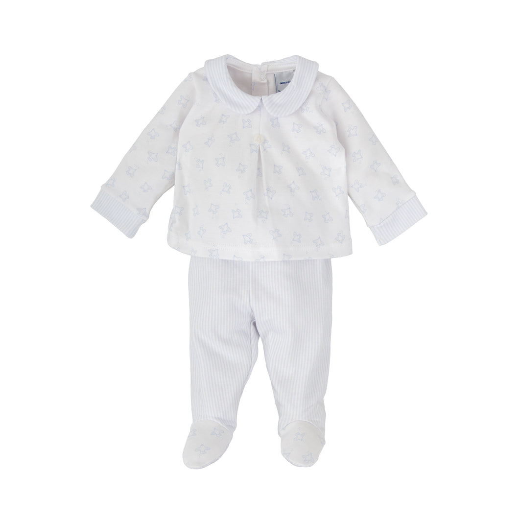 Babidu Bird Print 2 pc. Set w/ Footie-Blue