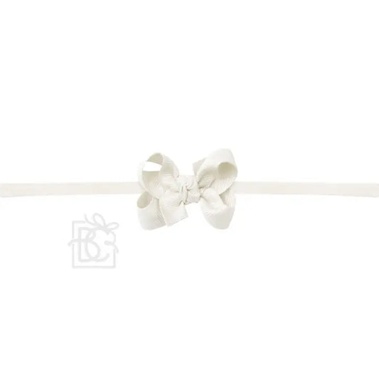 BC 2" Antique White Grosgrain Bow on Elastic Headband