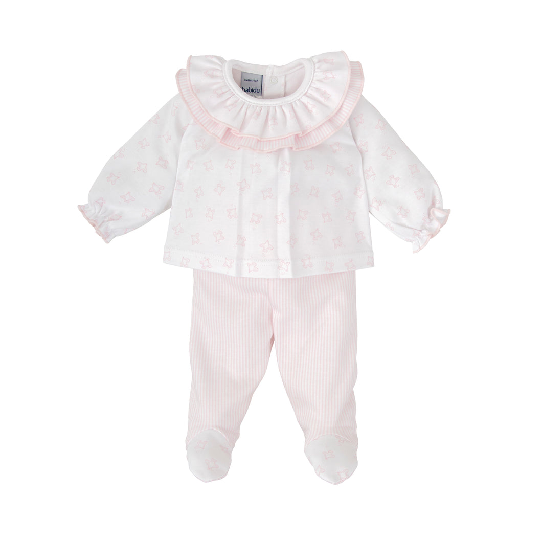 Babidu Bird Print 2 pc. Set w/ Footie-Pink