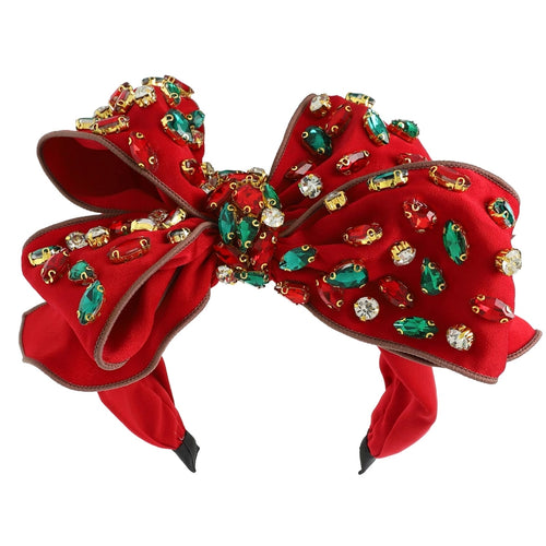 Red Holiday Gemstone Bow Headband