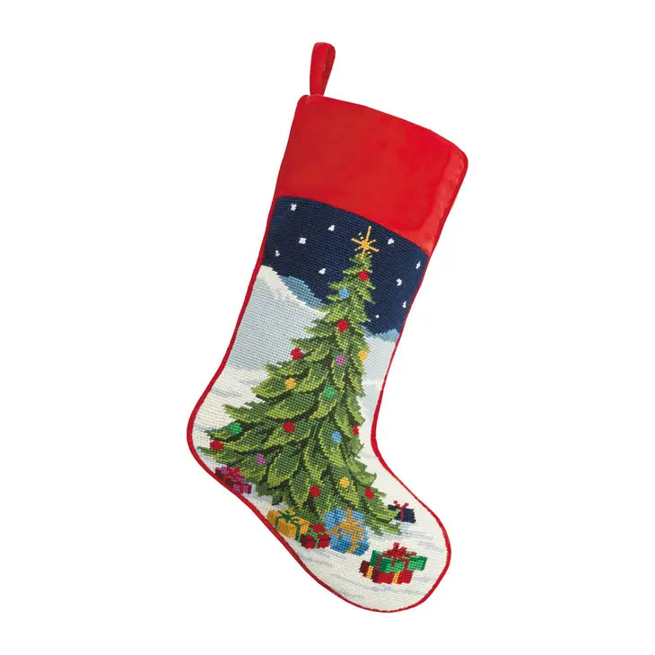 Tree in the Snow Needlepoint Stocking