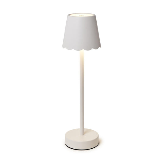 Two's Co. Cordless Table Lamp w/ Scalloped Edge Shade-White