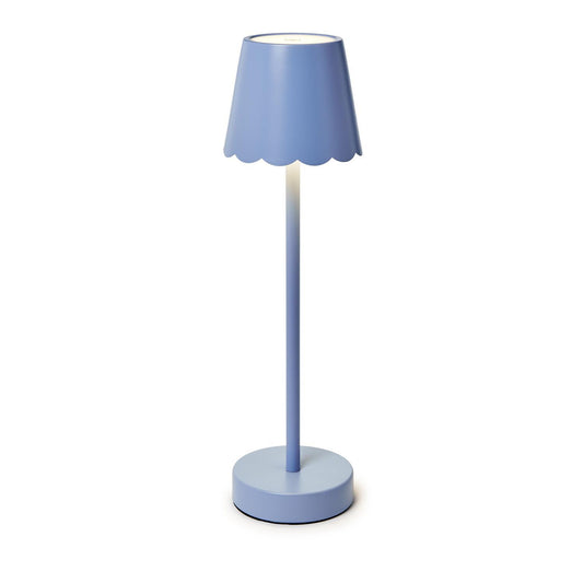 Two's Co. Cordless Table Lamp w/ Scalloped Edge Shade-Blue