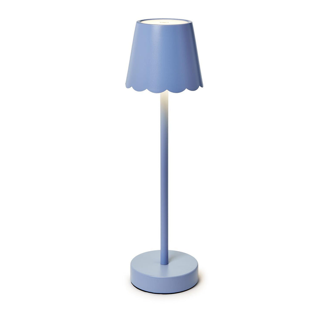 Two's Co. Cordless Table Lamp w/ Scalloped Edge Shade-Blue
