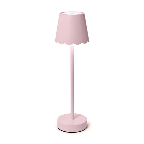 Two's Co. Cordless Table Lamp w/ Scalloped Edge Shade-Pink