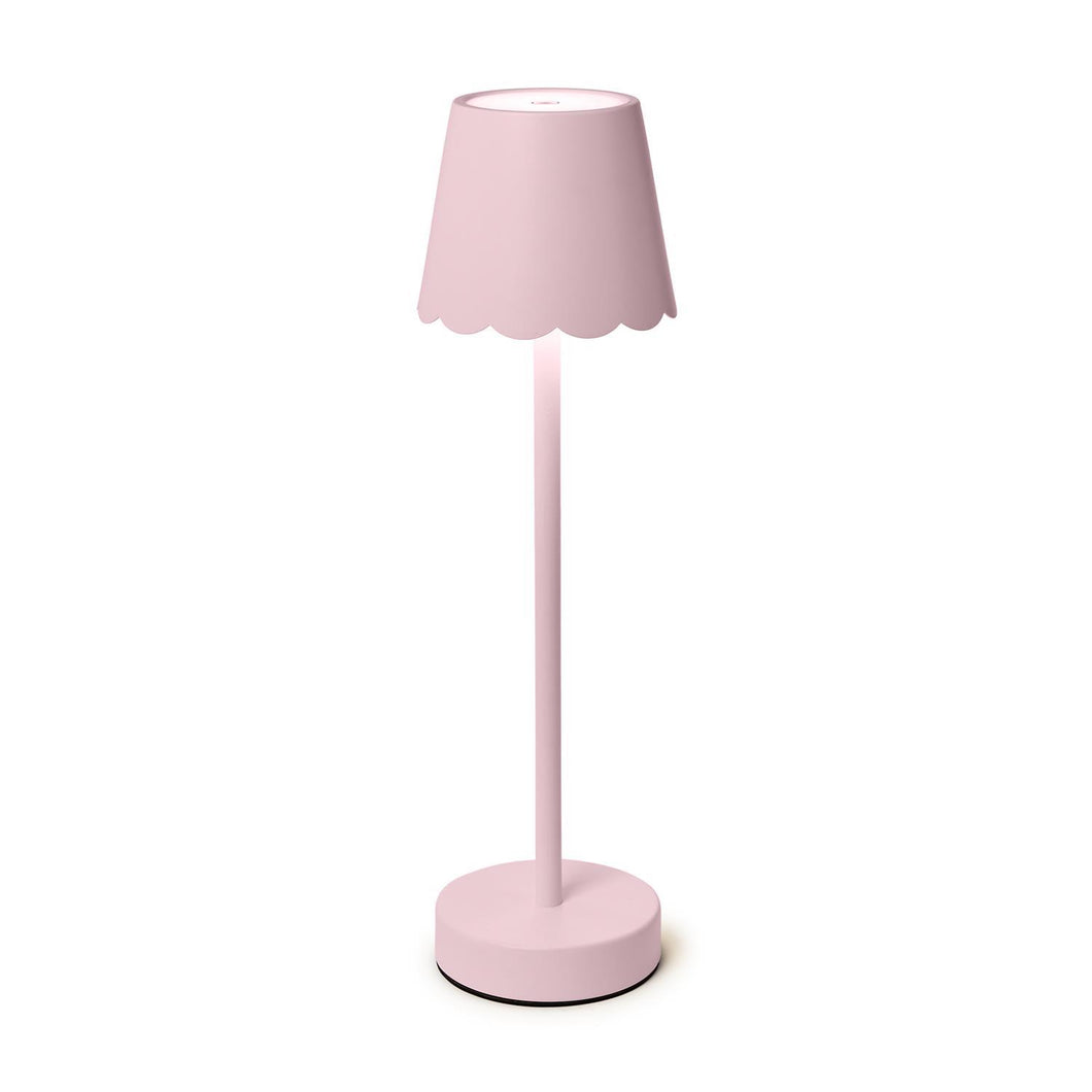 Two's Co. Cordless Table Lamp w/ Scalloped Edge Shade-Pink
