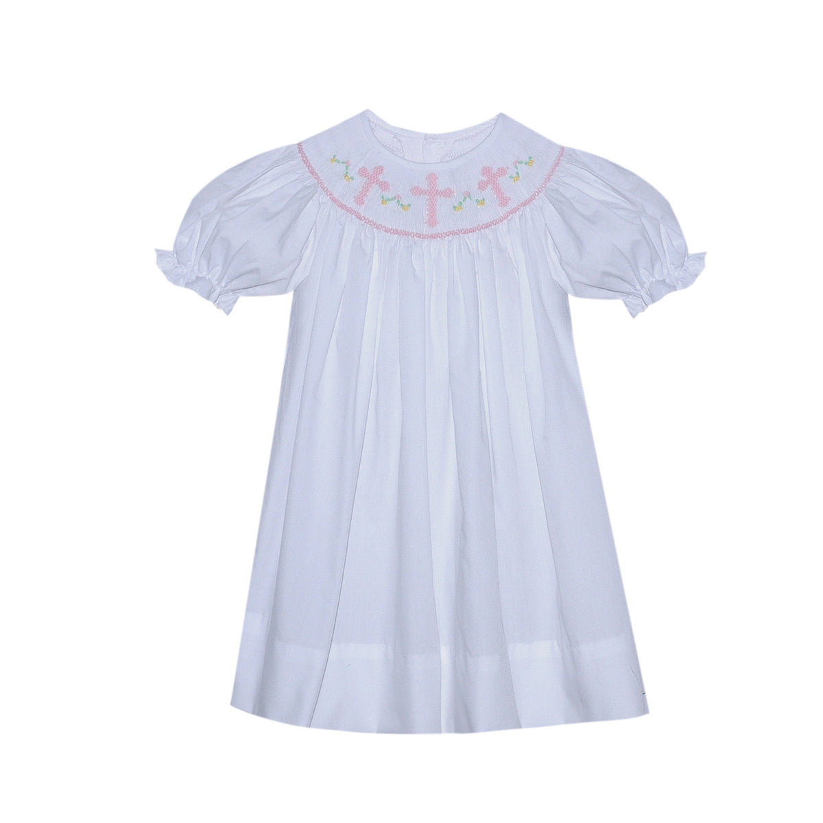 RN Savannah Cross Smocked Bishop Dress-White