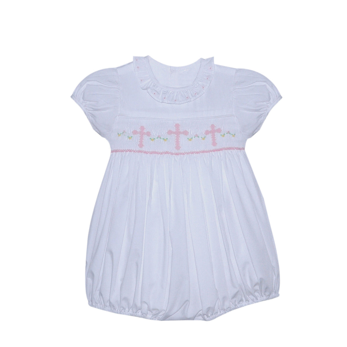RN Juliette Cross Smocked Bubble w/ Ruffle Collar-White
