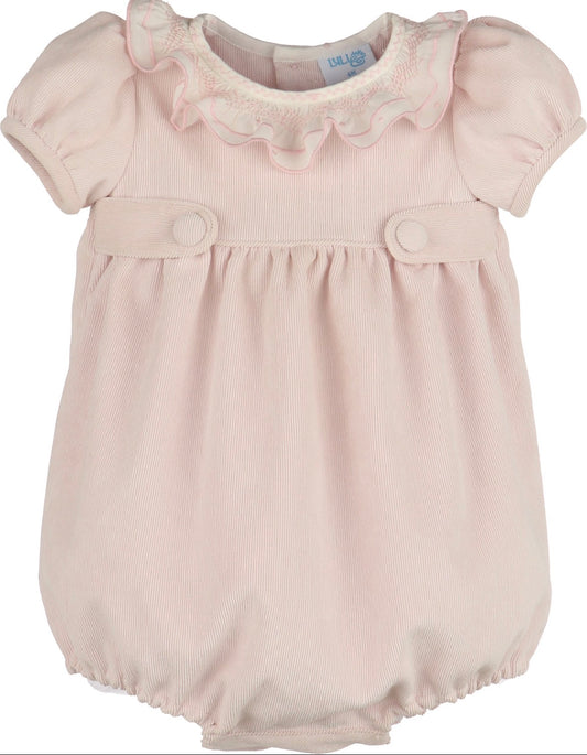 Luli & Me Sweet Corduroy Bubble w/ Ruffle Collar-Pink