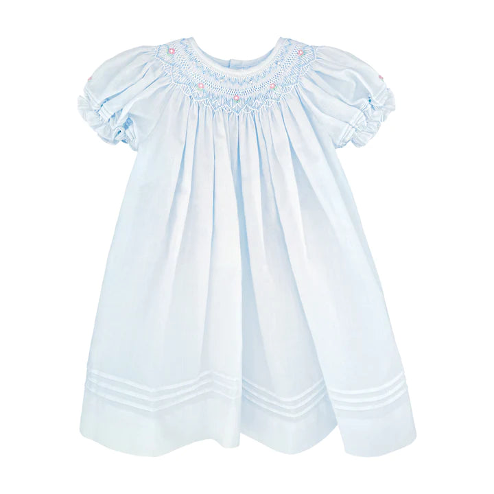 Petit Ami Blue Smocked Gown with Tucked Sleeve