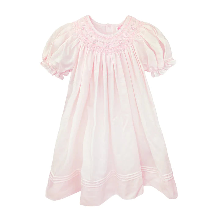Petit Ami Pink Smocked Gown with Tucked Sleeve