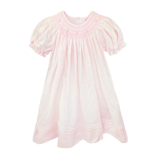 Petit Ami Pink Smocked Gown with Tucked Sleeve