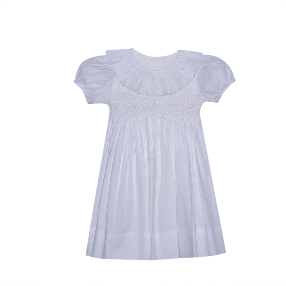 RN Cate Smocked Ruffle Collar Dress-White
