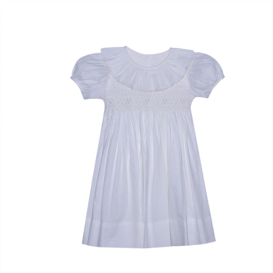 RN Cate Smocked Ruffle Collar Dress-White