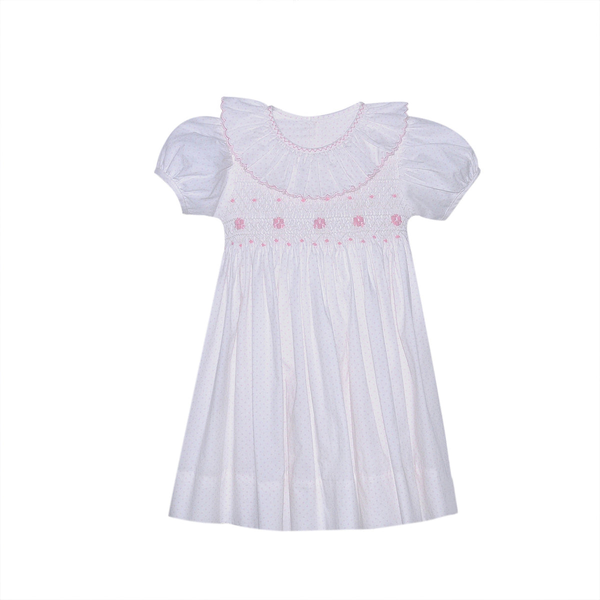 RN Cate Polka Dot Smocked Collared Dress-Pink