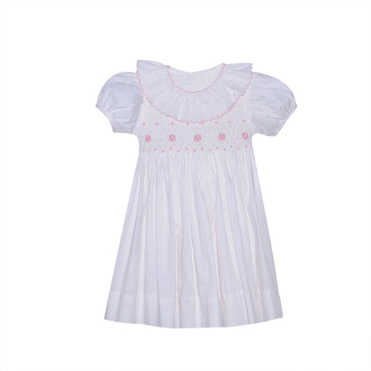RN Cate Polka Dot Smocked Collared Dress-Pink