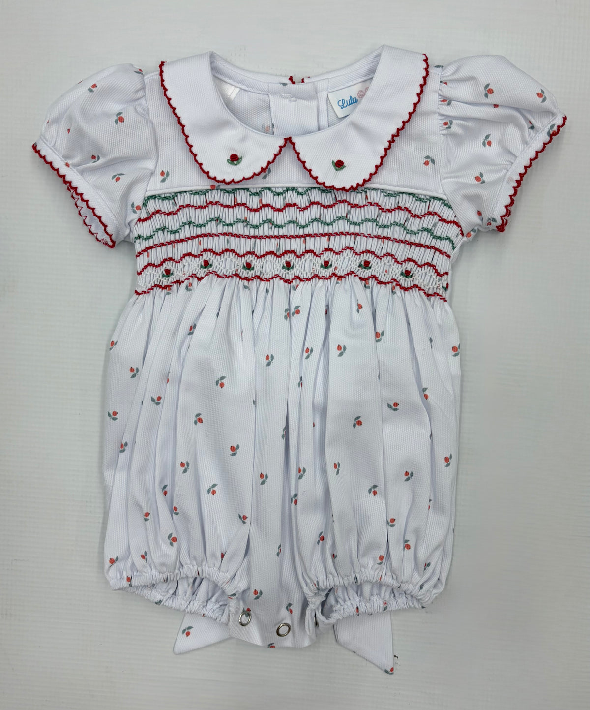 Berry Smocked Waist Bubble w/ Emb. Collar
