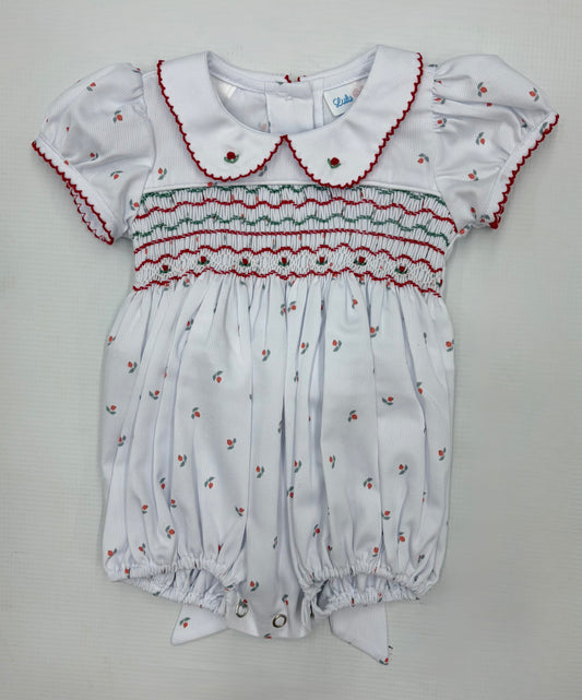 Berry Smocked Waist Bubble w/ Emb. Collar